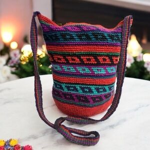 Guatemalan Zippered Multi colored 
Crocheted Purse